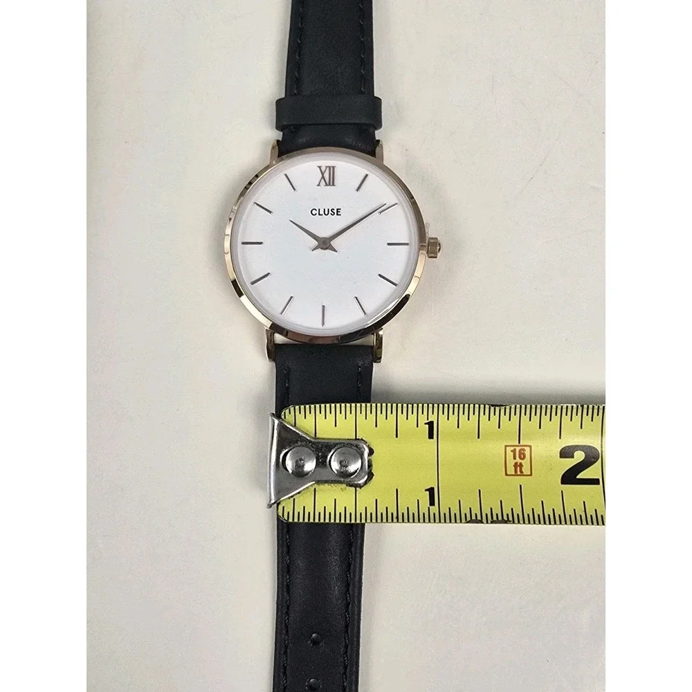 Cluse Women's Minuit White‎ Dial Black Leather Rose Gold Case Watch CL30003 NWT